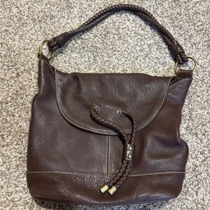Chaps Dark Chocolate Brown‎ Leather Handbag Braided Handle